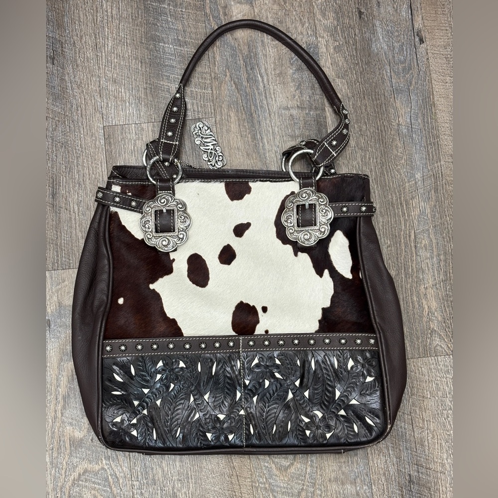 American West Brown and White Cowhide Shoulder Bag